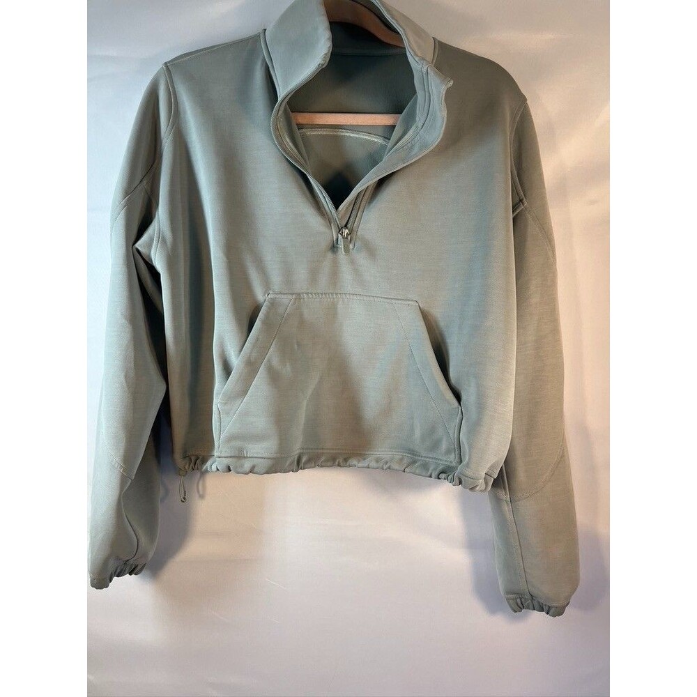 LULULEMON WOMENS SZ 6 GREEN CINCHED WAIST 1/4 ZIP LONGSLEEVE SWEATSHIRT CROPPED